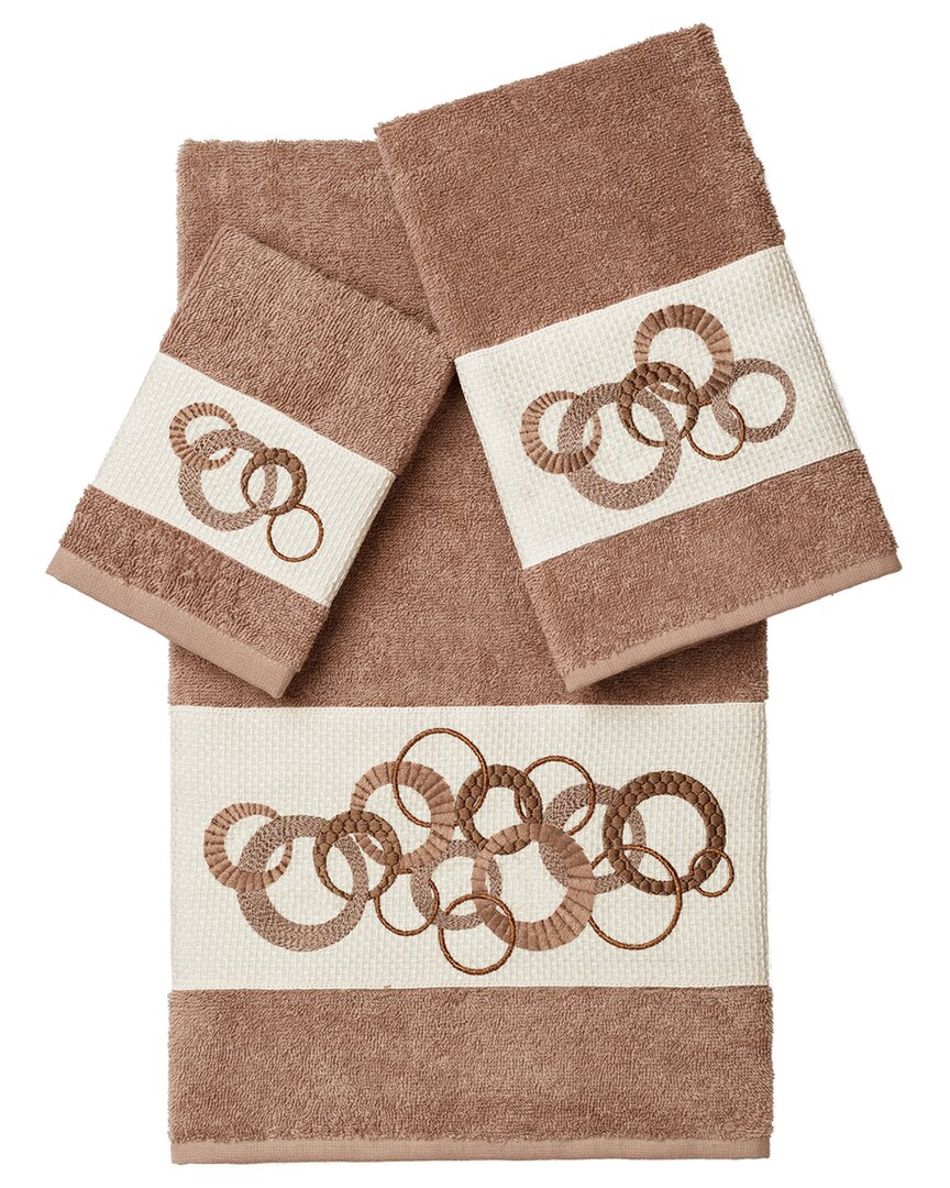 Linum Home Textiles Turkish Cotton Annabelle 3pc Embellished Towel Set In Beige