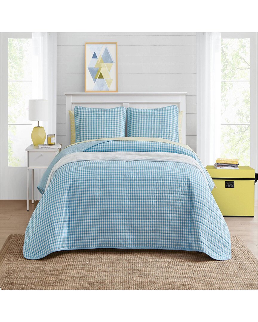 Scout Check Out 100% Cotton Reversible Quilt Set In Blue