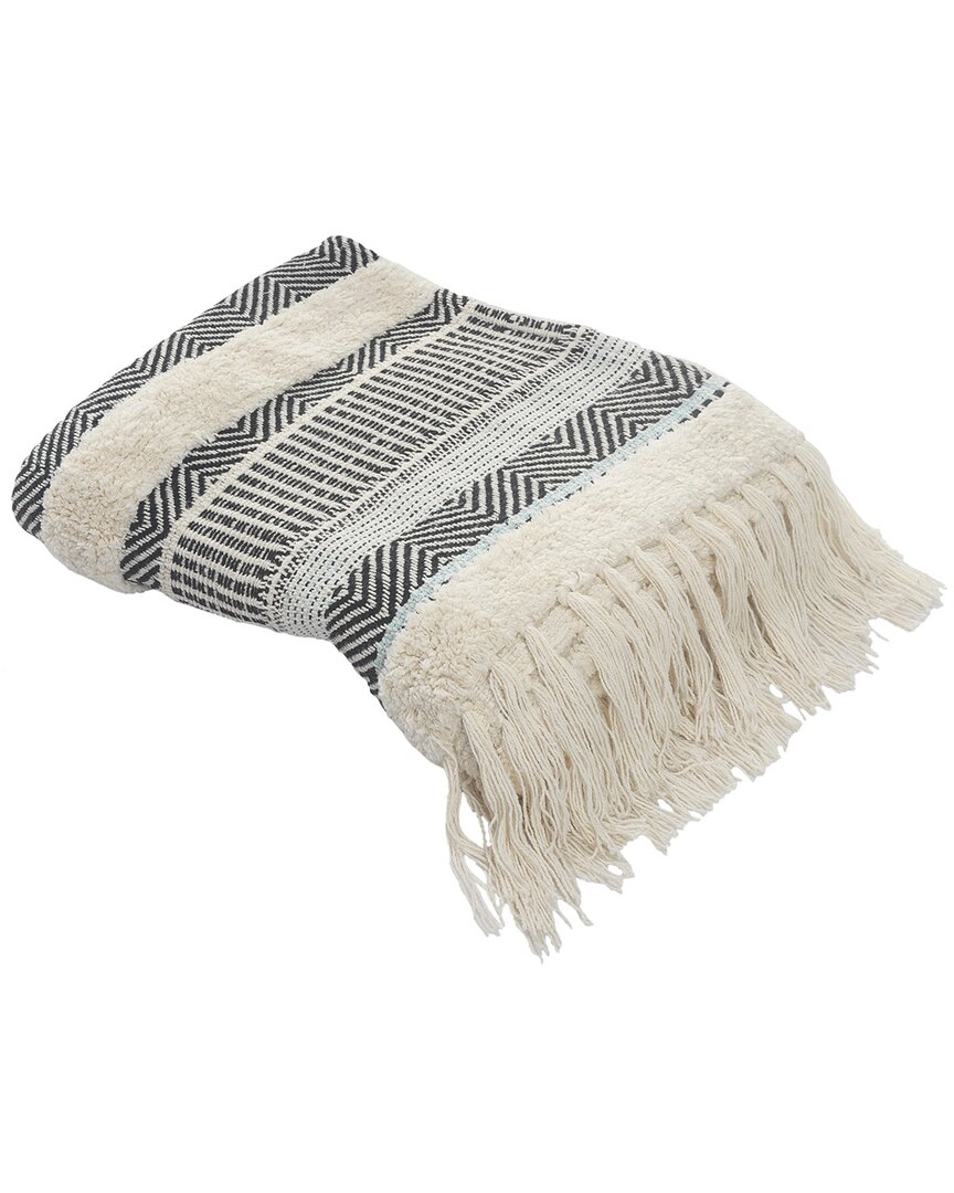 Lr Home Coastal Striped Throw Blanket With Fringe In Blue