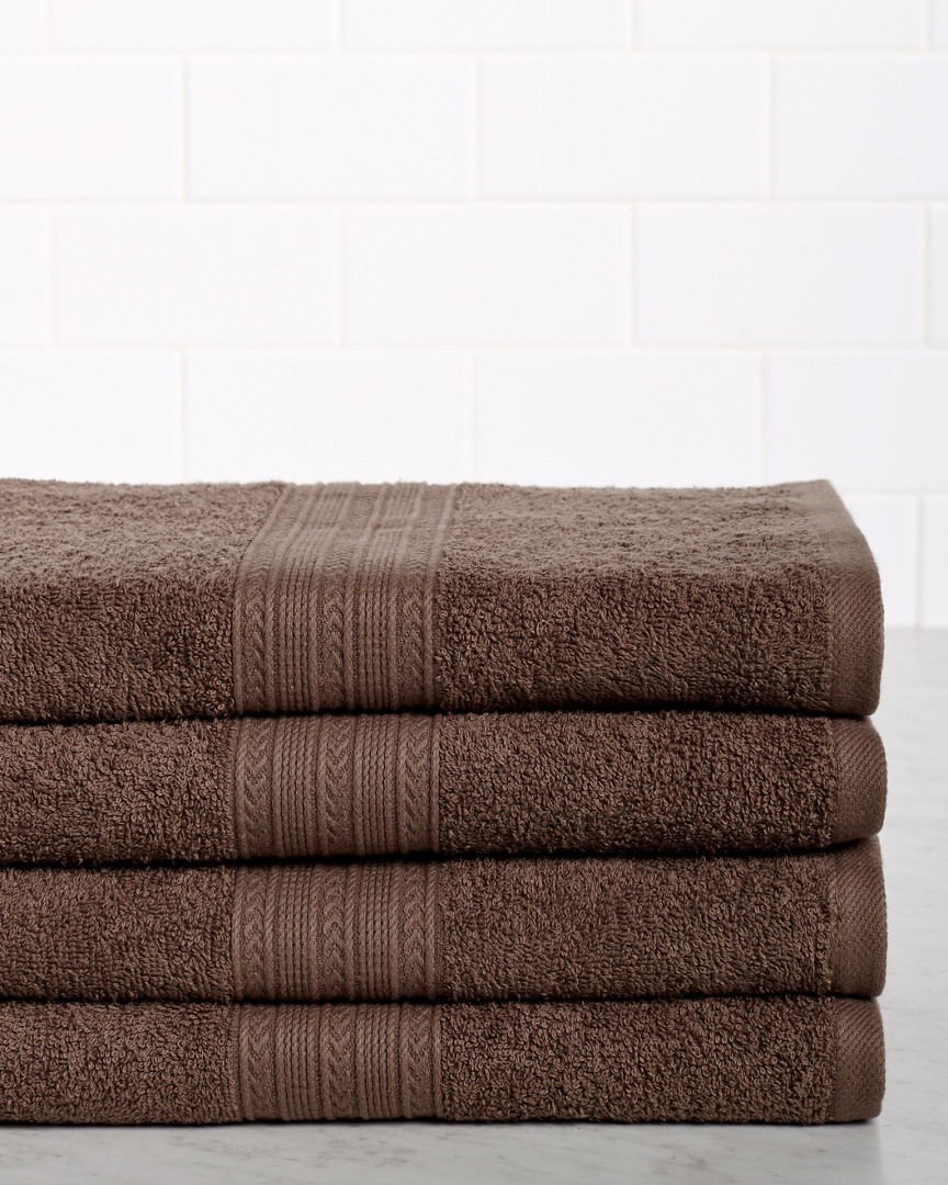 Superior Set Of Four Eco-friendly Bath Cotton Towels In Brown