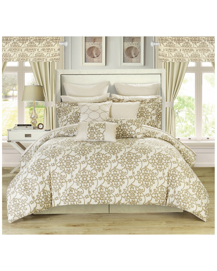 Chic Home Geraldina Pleated Ruffles & Reversible Printed Comforter Set