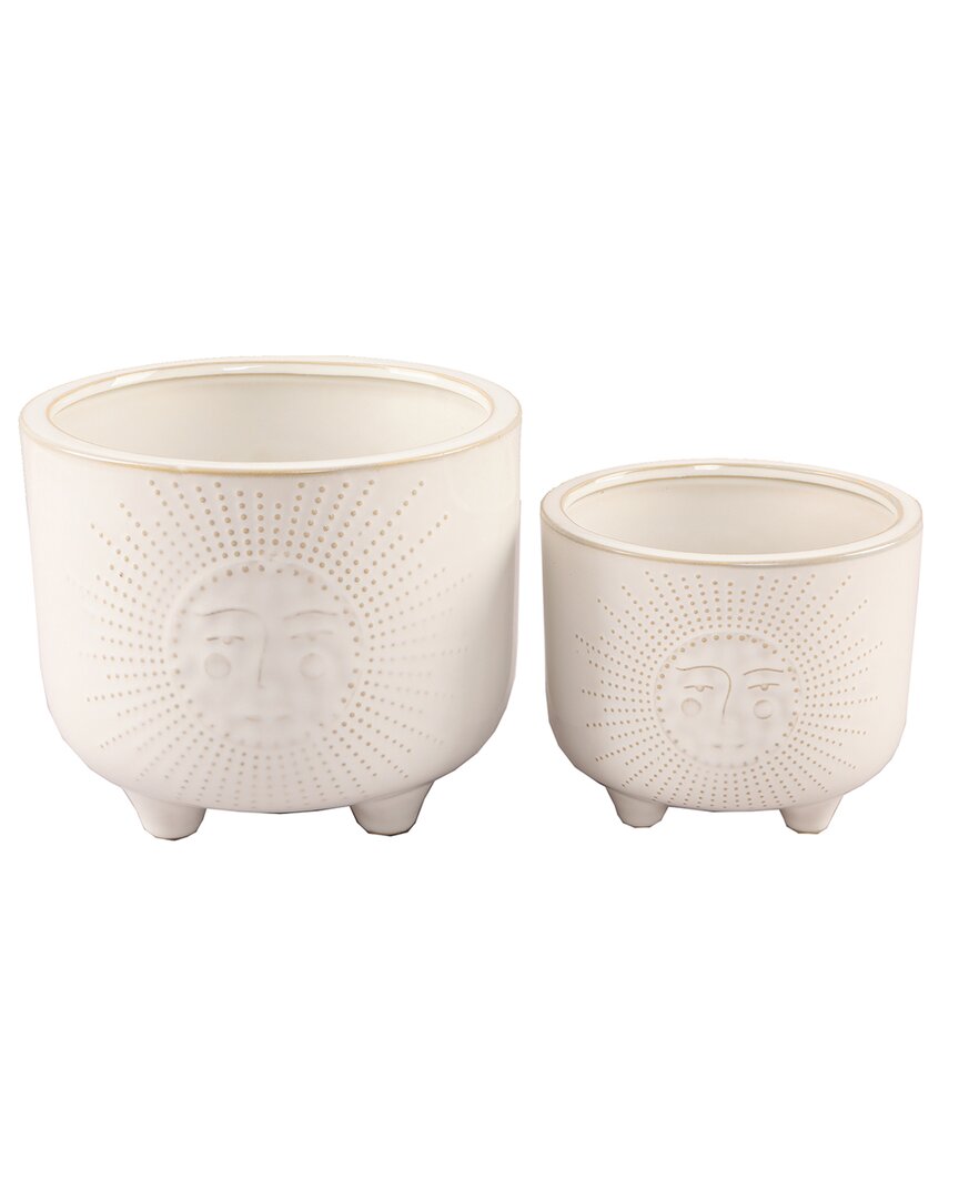 Flora Bunda 6in & 4.75in Sunny Ceramic Footed Planter In Ivory