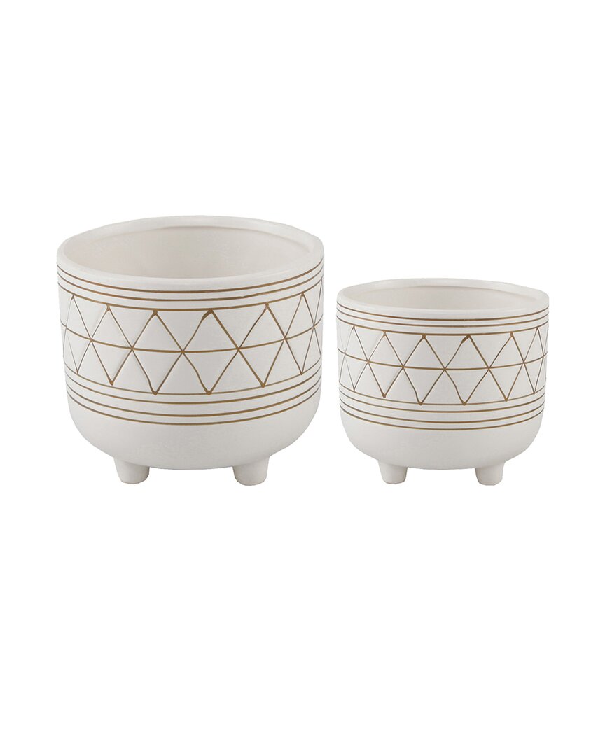 Flora Bunda Set Of 2 Geo Ceramics With Legs In White