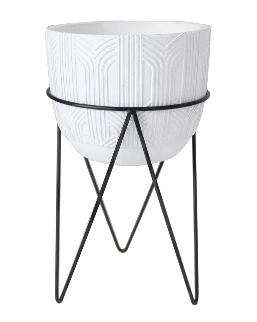 Flora Bunda 12.5in H Cement On Metal Stand In White