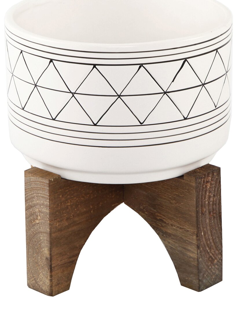 Flora Bunda 7in White Black Line Geo Ceramic On Stand