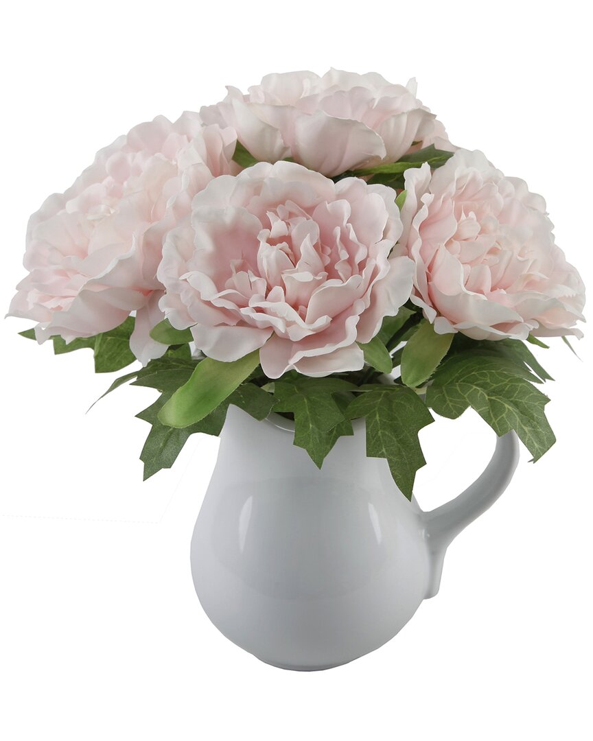Flora Bunda 11.5in Tall Pink Peony In Ceramic Vase