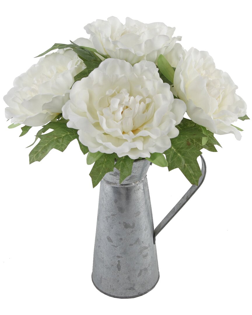 Flora Bunda 13in Tall White Peony In Tin