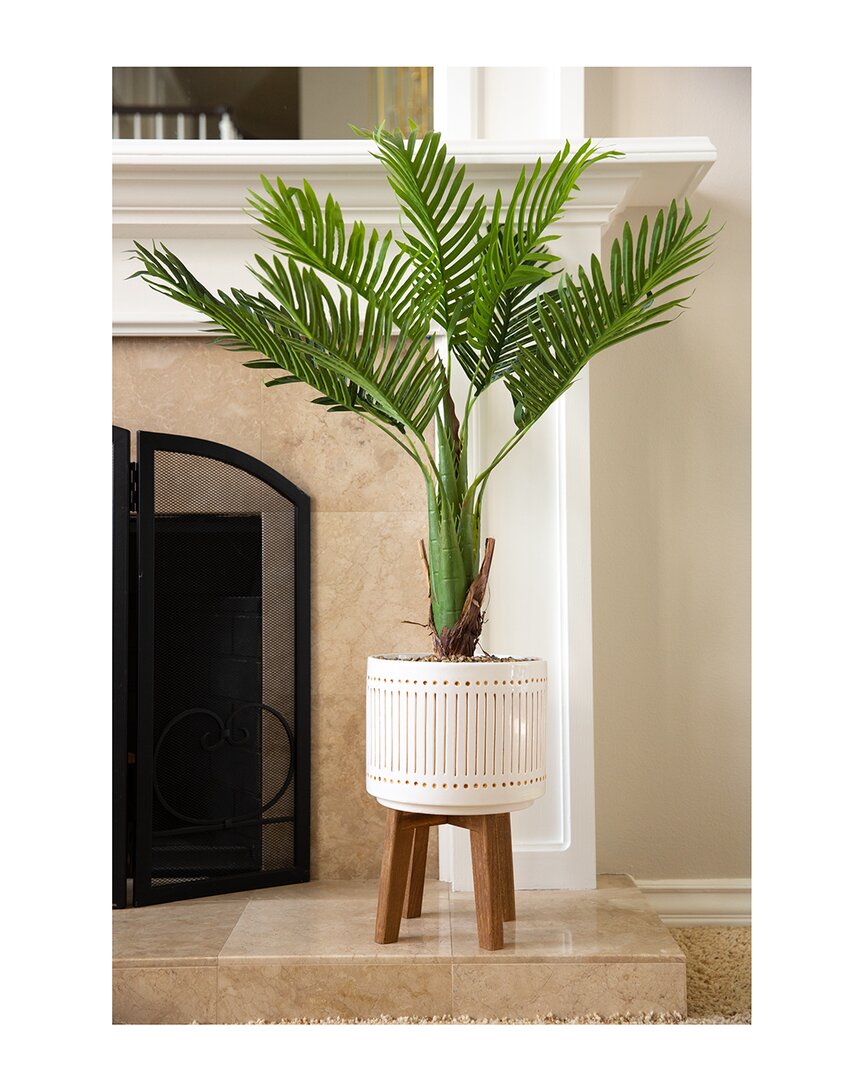 Flora Bunda Areca Palm 4ft Planter On Wood Stand In White