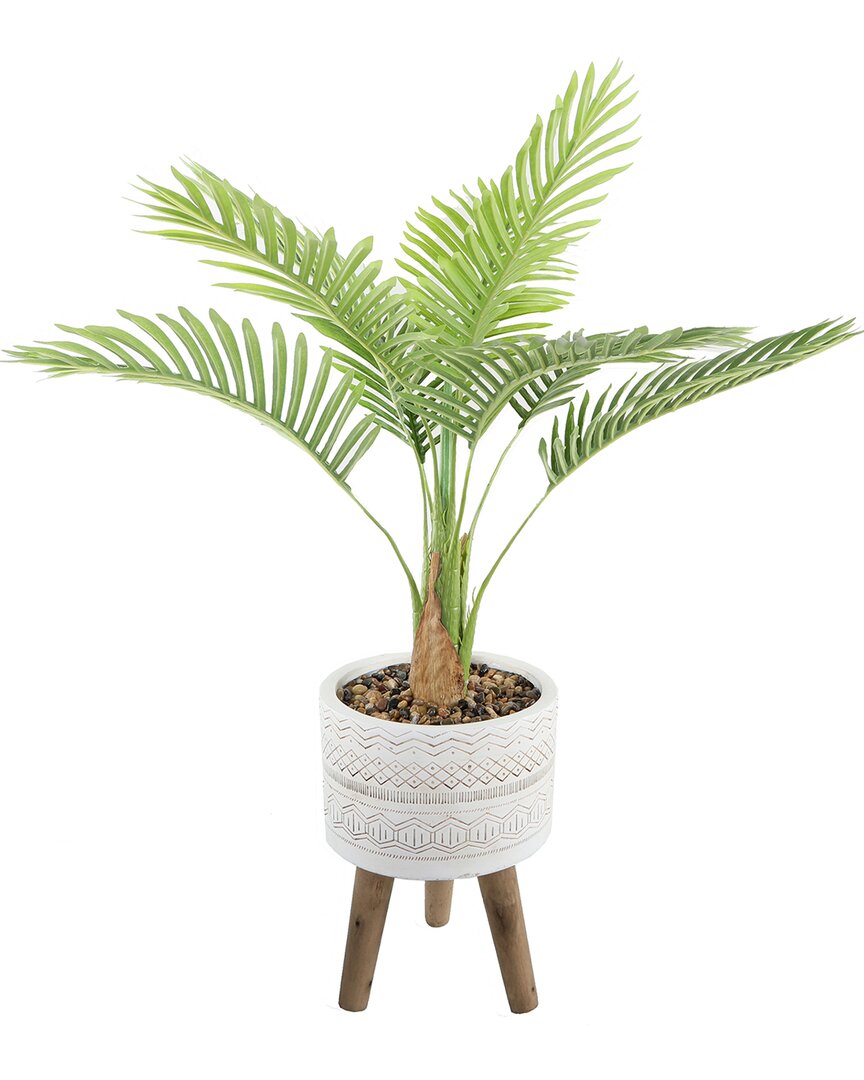 Flora Bunda 41in Palm In 10in Tribal Fiberglass On Stand In White