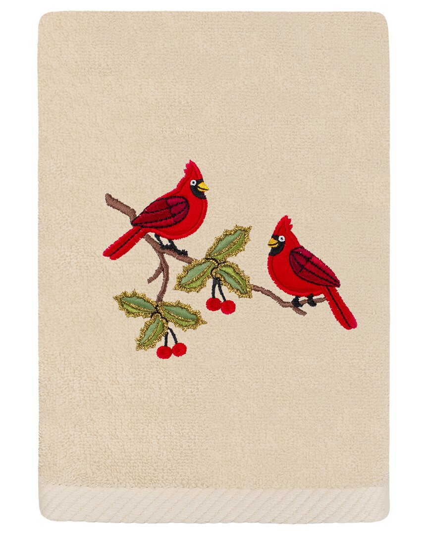 Linum Home Textiles Christmas Red Pair - Embroidered Luxury Turkish Cotton Hand Towel In Beige