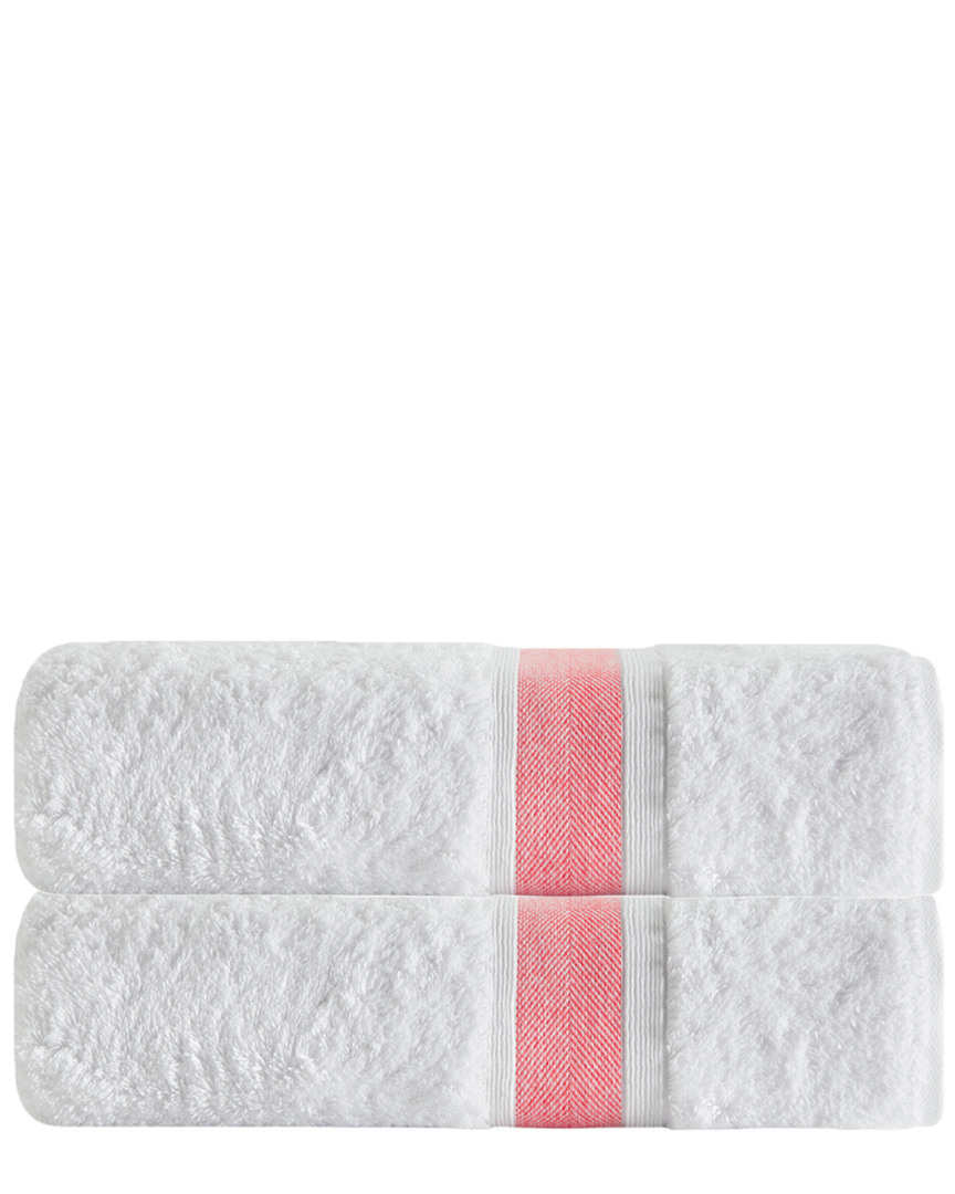 Enchante Home Set Of 2 Unique Salmon Stripe Turkish Cotton Bath Towels