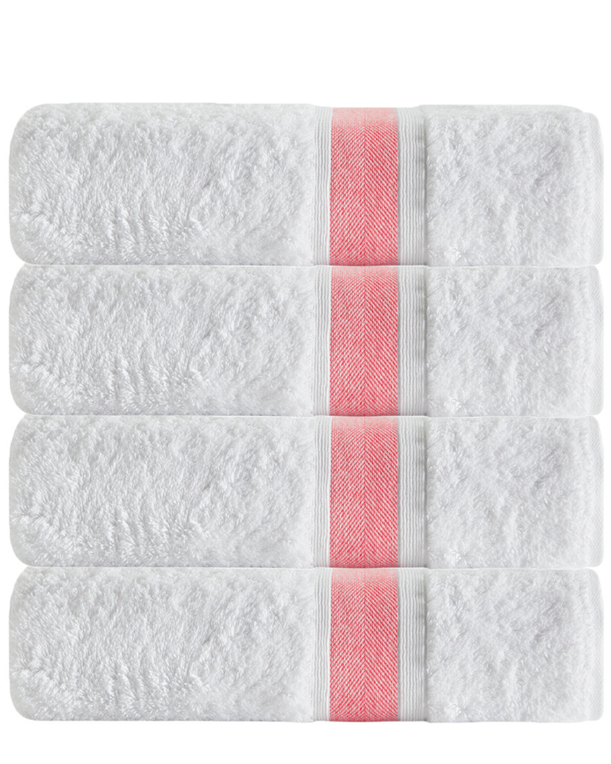 Enchante Home Set Of 4 Unique Salmon Stripe Bath Towels
