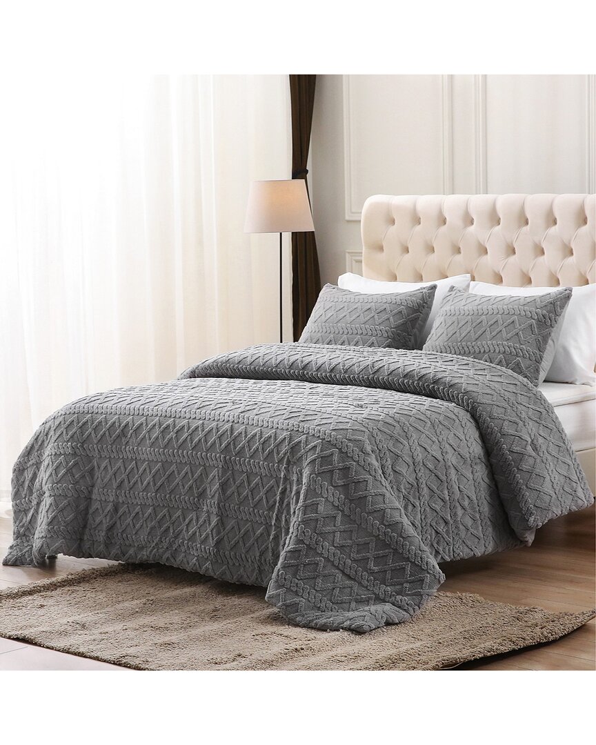 Shop Feather & Loom Three-dimensional Carved Plush Comforter Set In Grey