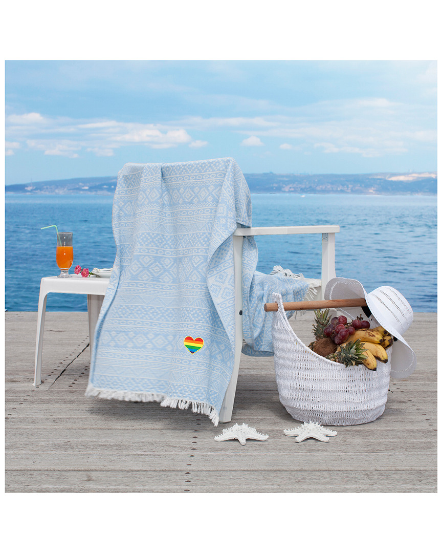 Linum Home Textiles Sea Breeze Rainbow Heart Beach Towel In Sky Blue