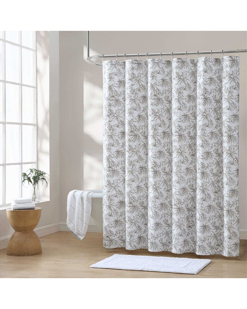 Tommy Bahama Pen & Ink Palm Cotton Blend Twill Shower Curtain In White