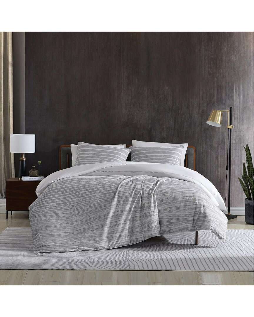 Kenneth Cole Abstract Stripe Cotton Duvet Cover Set In Grey