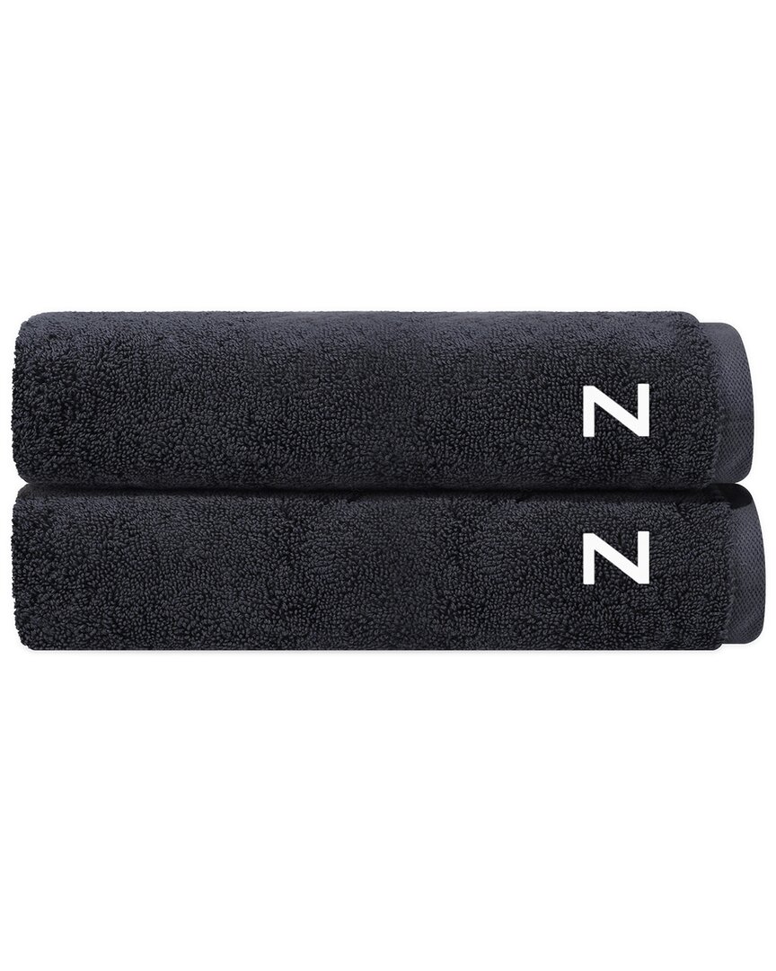 Depera Home Set Of 2 Puresoft Monogrammed Turkish Bath Towels In Gray