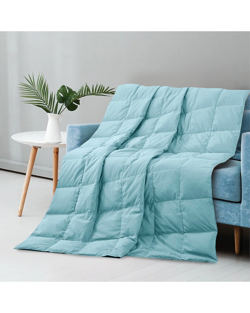 Unikome Lightweight Down And Feather Fiber Throw Reversible Blanket In Blue