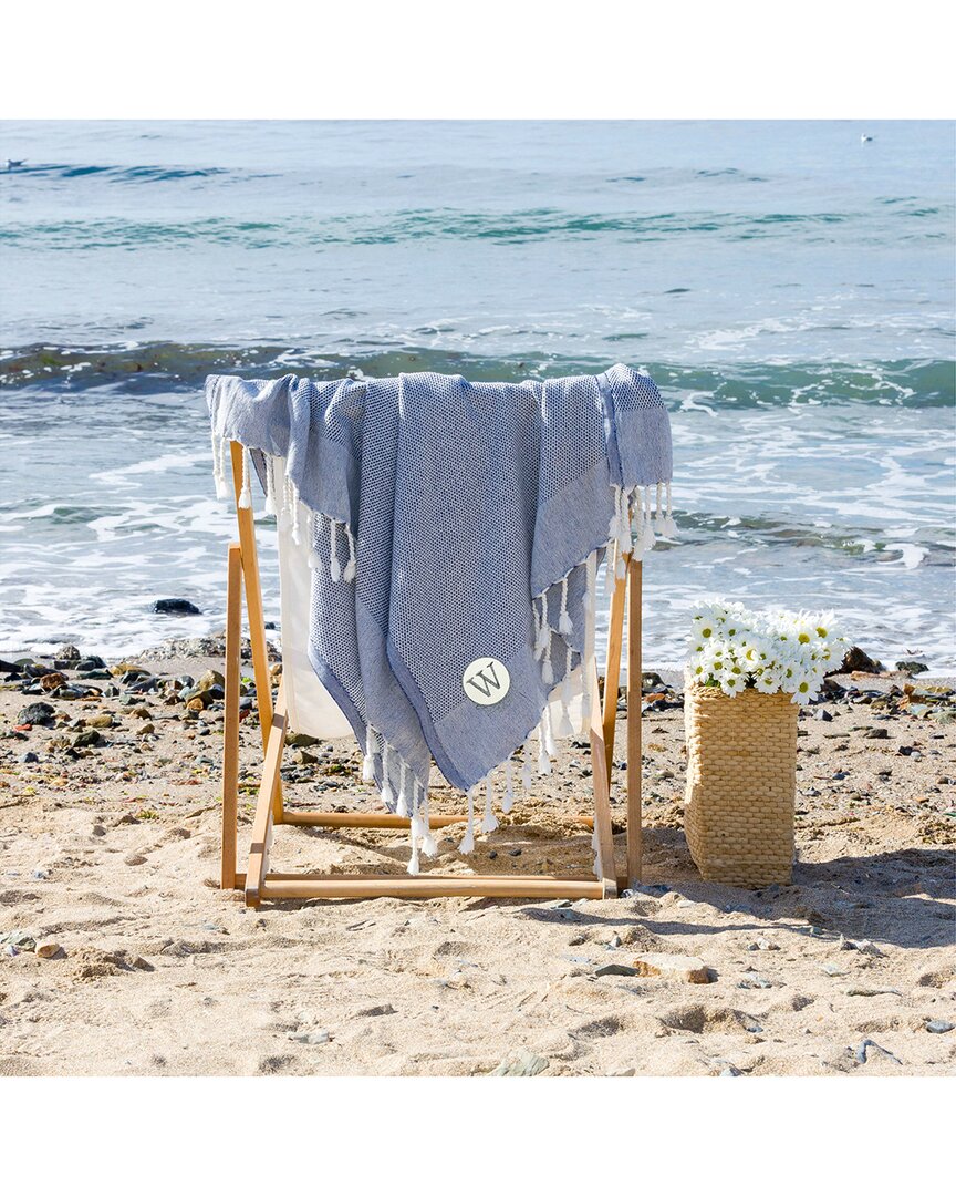Linum Home Textiles Monogrammed Navy Fun In Paradise Pestemal Beach Towel