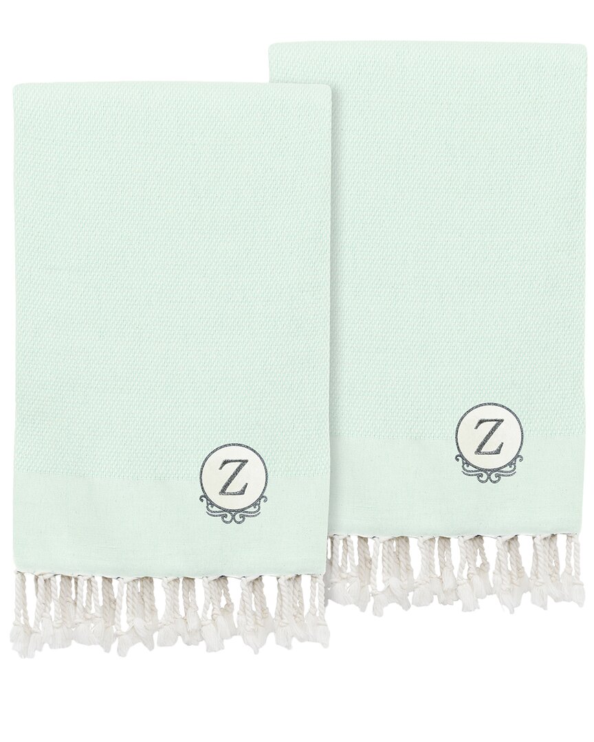 Shop Linum Home Textiles Monogrammed Seafoam Fun In Paradise Pestemal Hand/guest Towels (set Of 2), (a-z) In Green