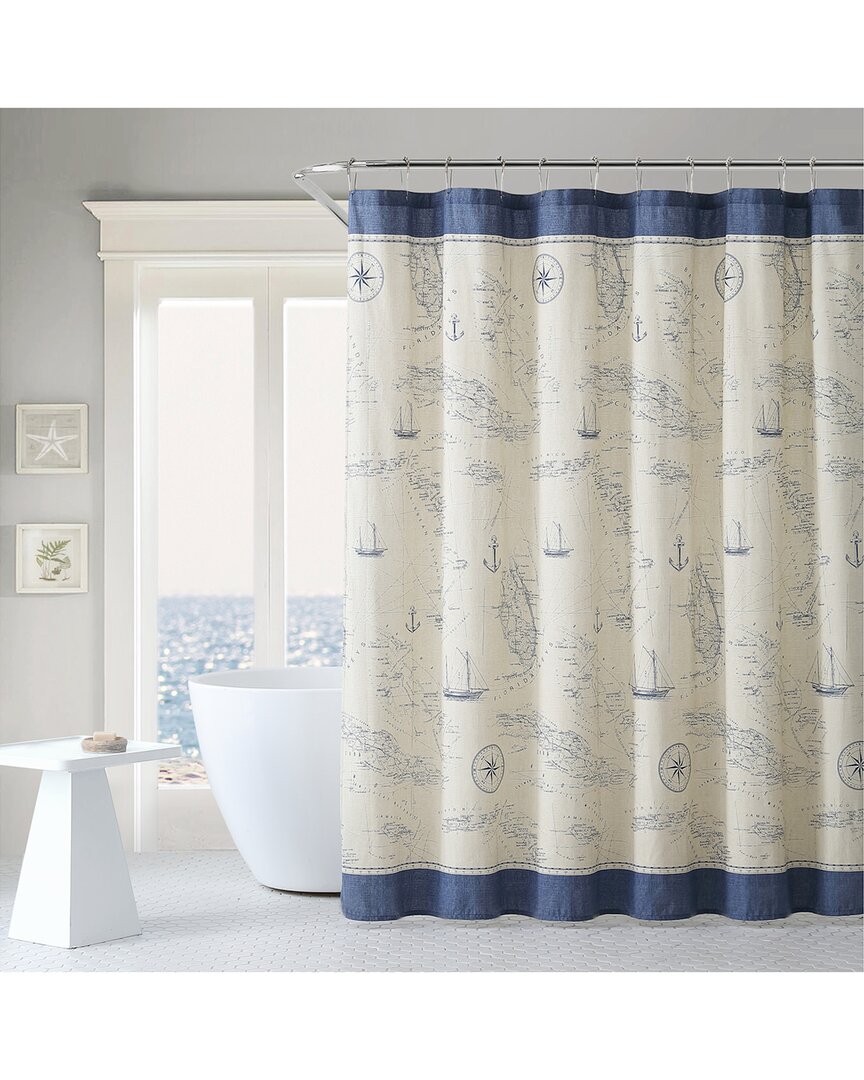 Tommy Bahama Caribbean Blue Linen Shower Curtain