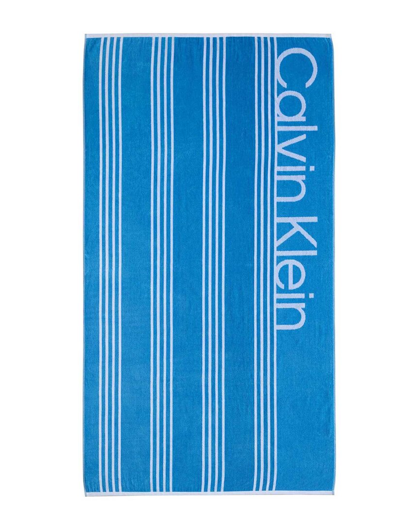 Calvin Klein Pinstripe Logo Velour Beach Towel Set