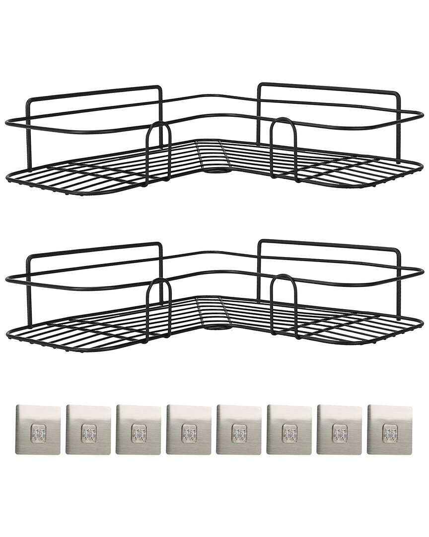 Fresh Fab Finds Set Of 2 Corner Shower Caddy Shelves With Adhesive Hooks In Black