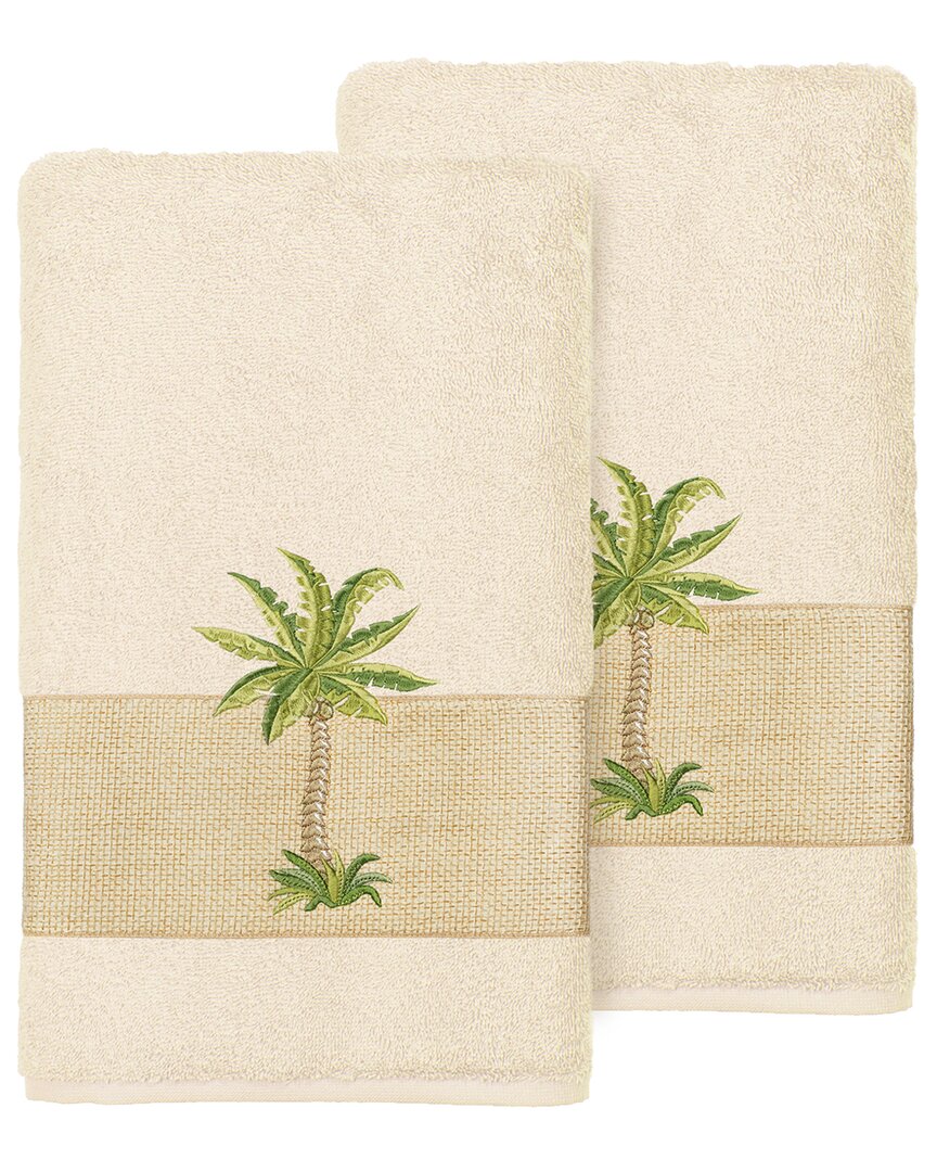 Linum Home Textiles Turkish Cotton Colton 2pc Embellished Hand Towel Set In Cream