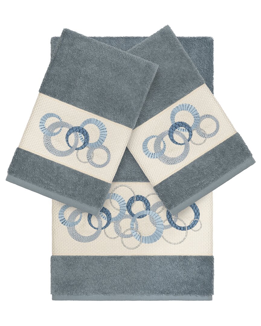 Linum Home Textiles Turkish Cotton Annabelle 3pc Embellished Bath & Hand Towel Set In Teal