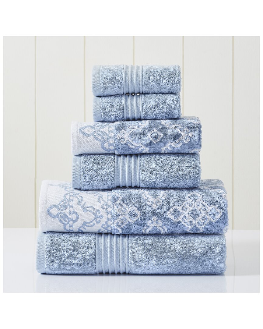 Modern Threads Blue 6pc Charlize Jacquard/solid Towel Set