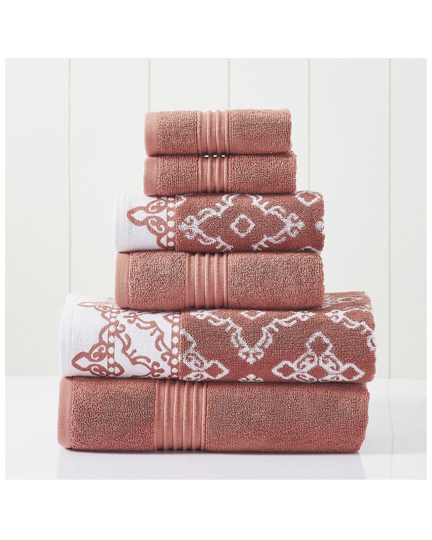 Modern Threads Clay 6pc Charlize Jacquard/solid Towel Set