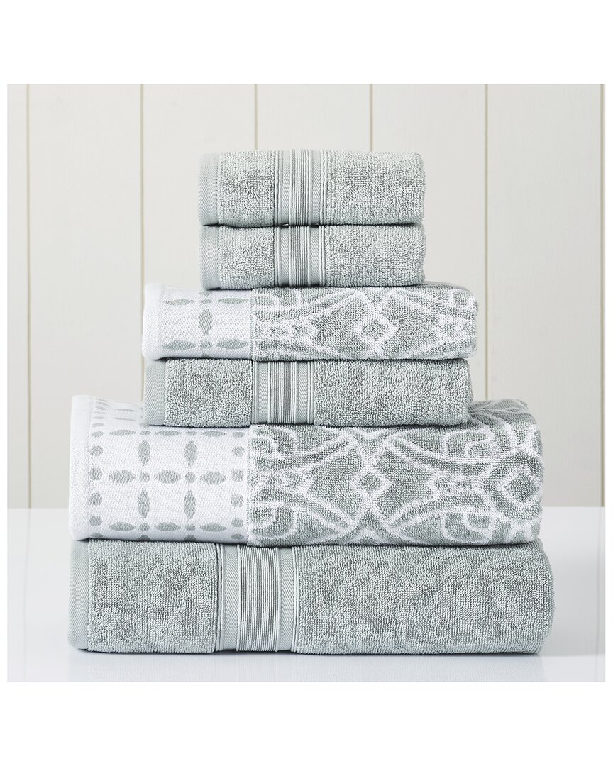 Modern Threads Sage 6pc Monore Jacquard/solid Towel Set