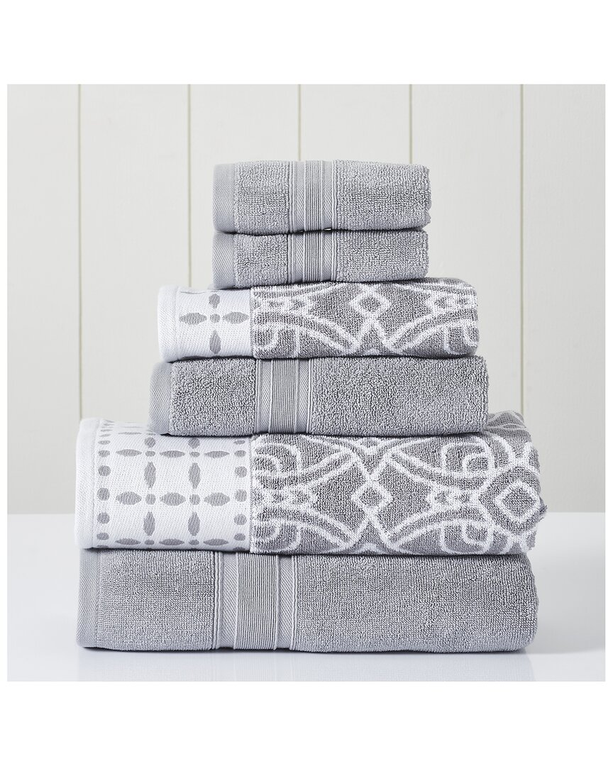 Modern Threads Stone 6pc Monore Jacquard/solid Towel Set