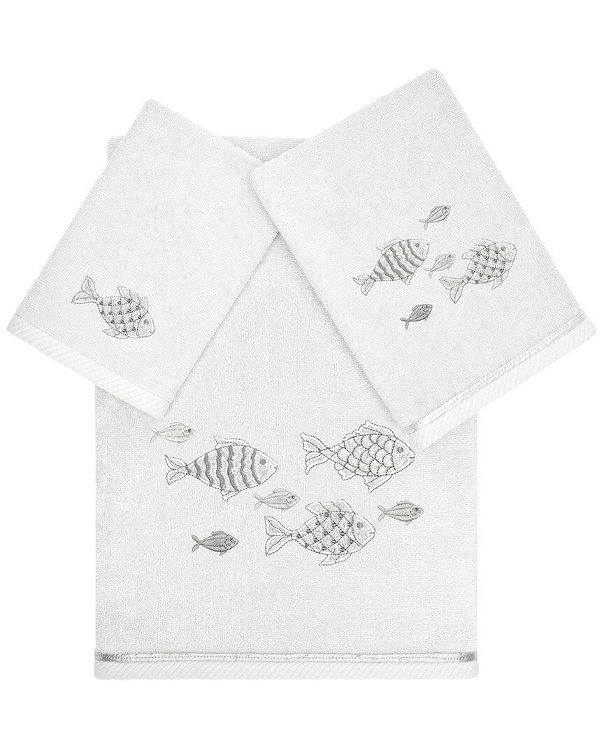 Linum Home Textiles Turkish Cotton Figi 3pc Embellished Towel Set In White