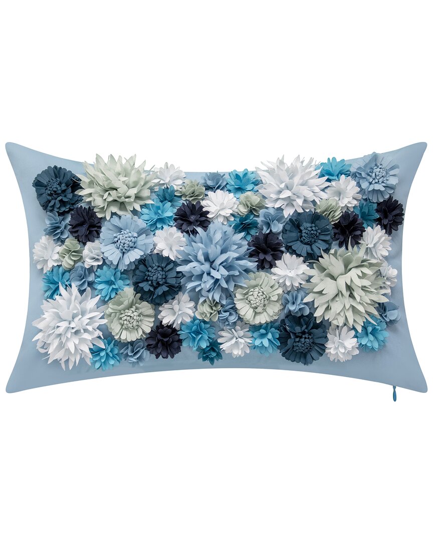 Edie Home Indoor/outdoor Floral Bouquet Dimensional Lumbar Decorative Pillow In Blue