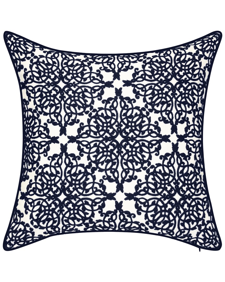 Shop Edie Home Indoor/outdoor Embroidered Lace Decorative Pillow In Navy