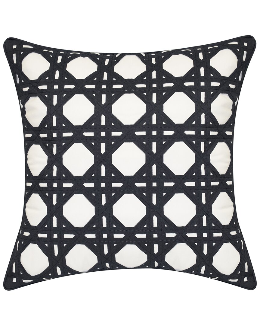 Edie Home Indoor/outdoor Rattan Geometric Decorative Pillow In Black