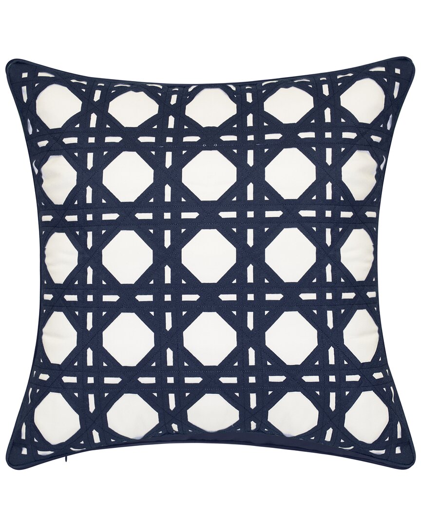 Edie Home Indoor/outdoor Geometric Rattan Decorative Pillow In Navy