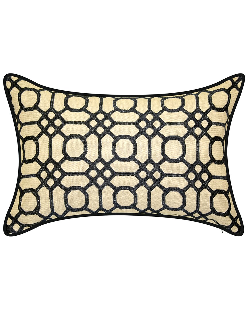 Edie Home Indoor/outdoor Raffia Geometric Embroidery Lumbar Decorative Pillow In Black