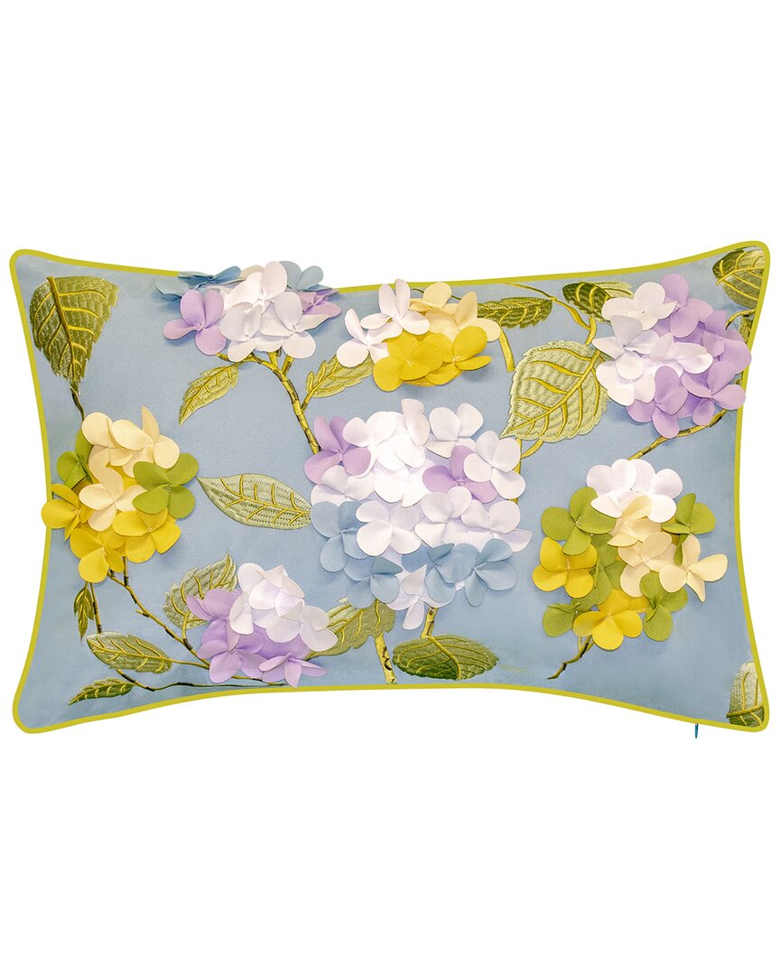Edie Home Indoor/outdoor Dimensional Hydrangea Lumbar Decorative Pillow In Sky