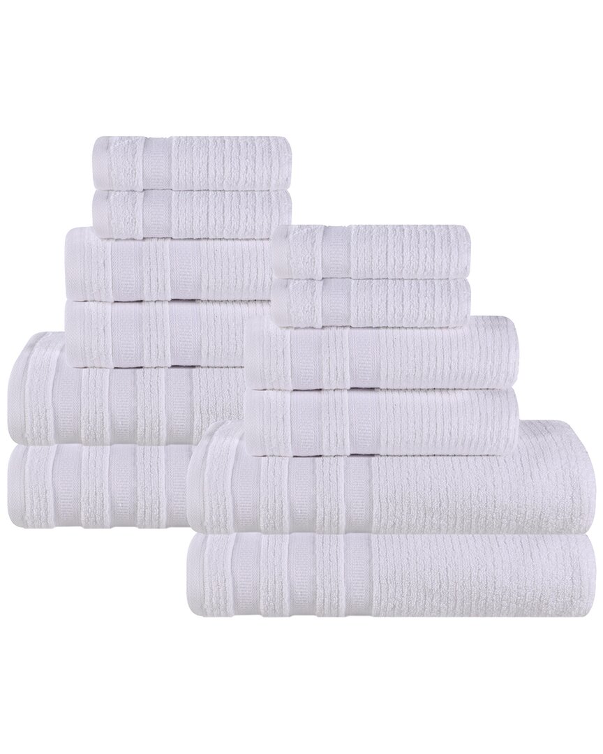 Superior Brea Zero Twist Cotton Ribbed Geometric Border Plush 12pc Towel Set