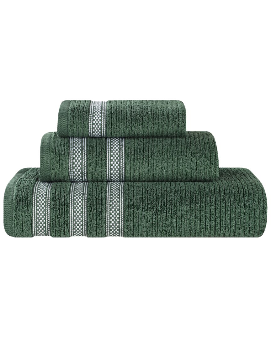 Superior Brea Zero Twist Cotton Ribbed Geometric Border Plush 3pc Towel Set