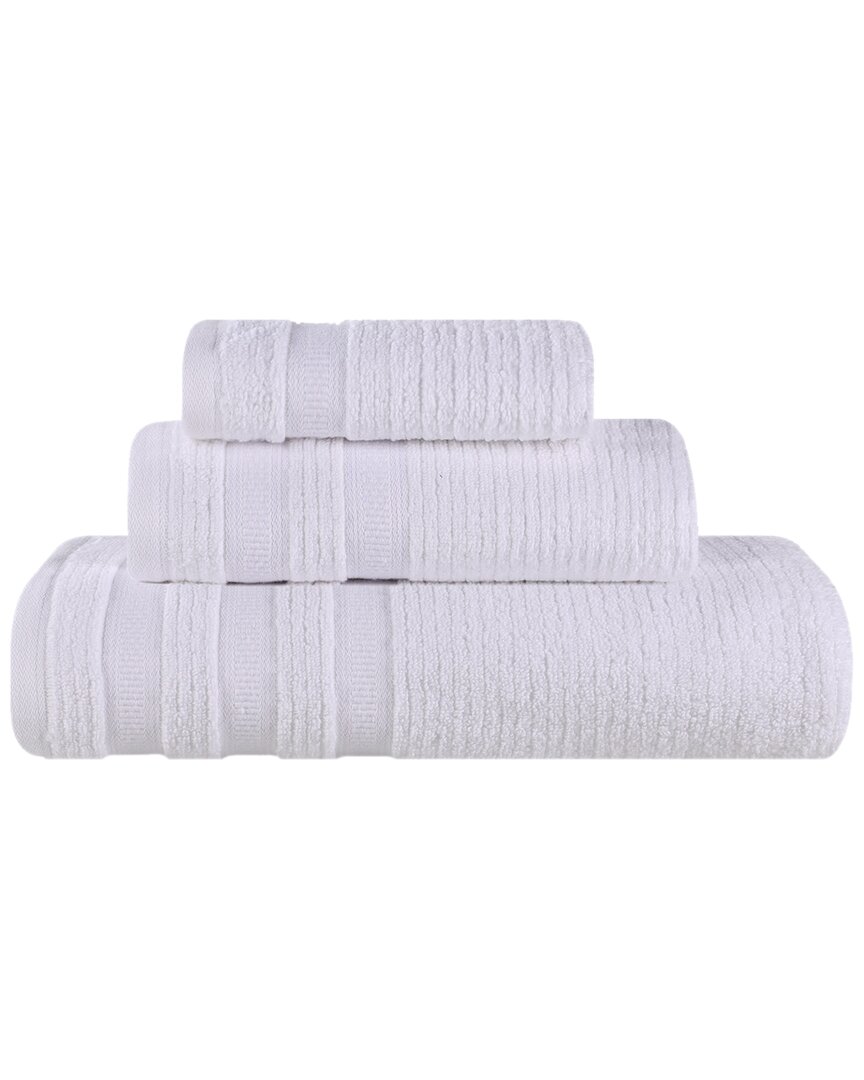 Superior Brea Zero Twist Cotton Ribbed Geometric Border Plush 3pc Towel Set