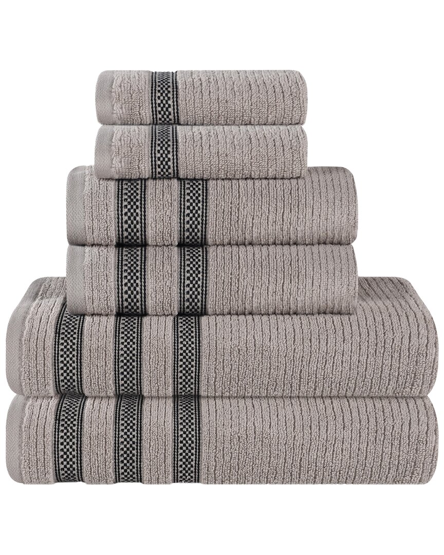 Superior Brea Zero Twist Cotton Ribbed Geometric Border Plush 6pc Towel Set In Gray