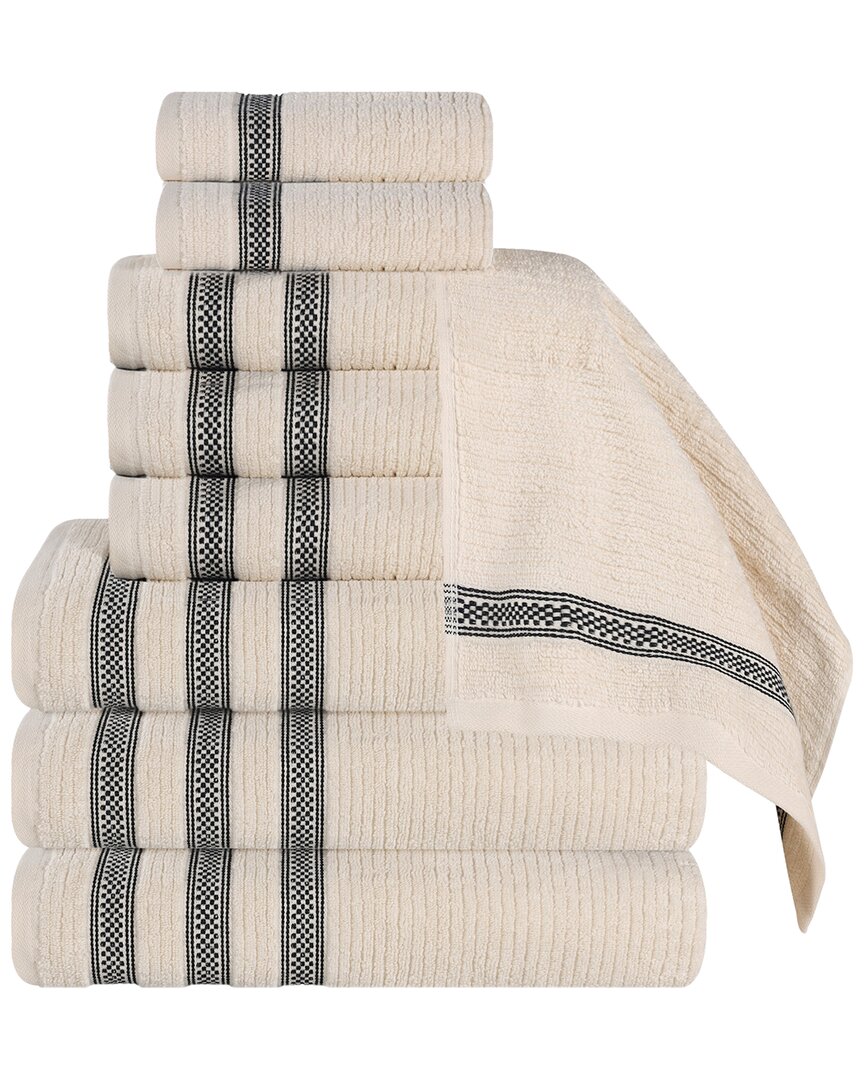 Superior Brea Zero Twist Cotton Ribbed Geometric Border Plush 9pc Towel Set In Neutral