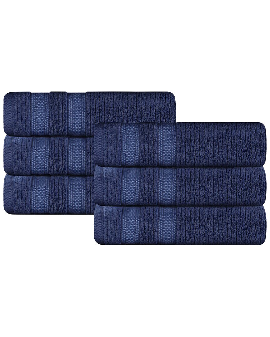 Superior Set Of 6 Brea Zero Twist Cotton Ribbed Geometric Border Plush Hand Towels