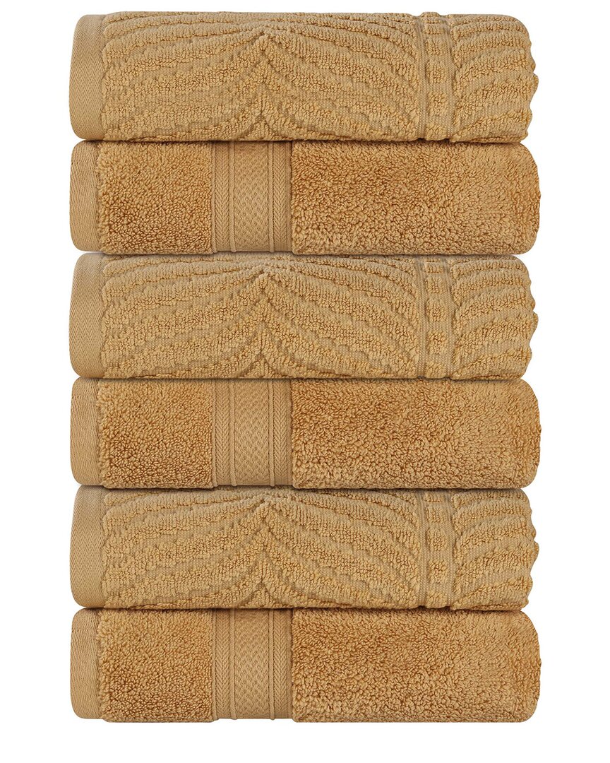 Superior Set Of 6 Zero Twist Cotton Elegant Chevron Soft Absorbent Assorted Hand Towels