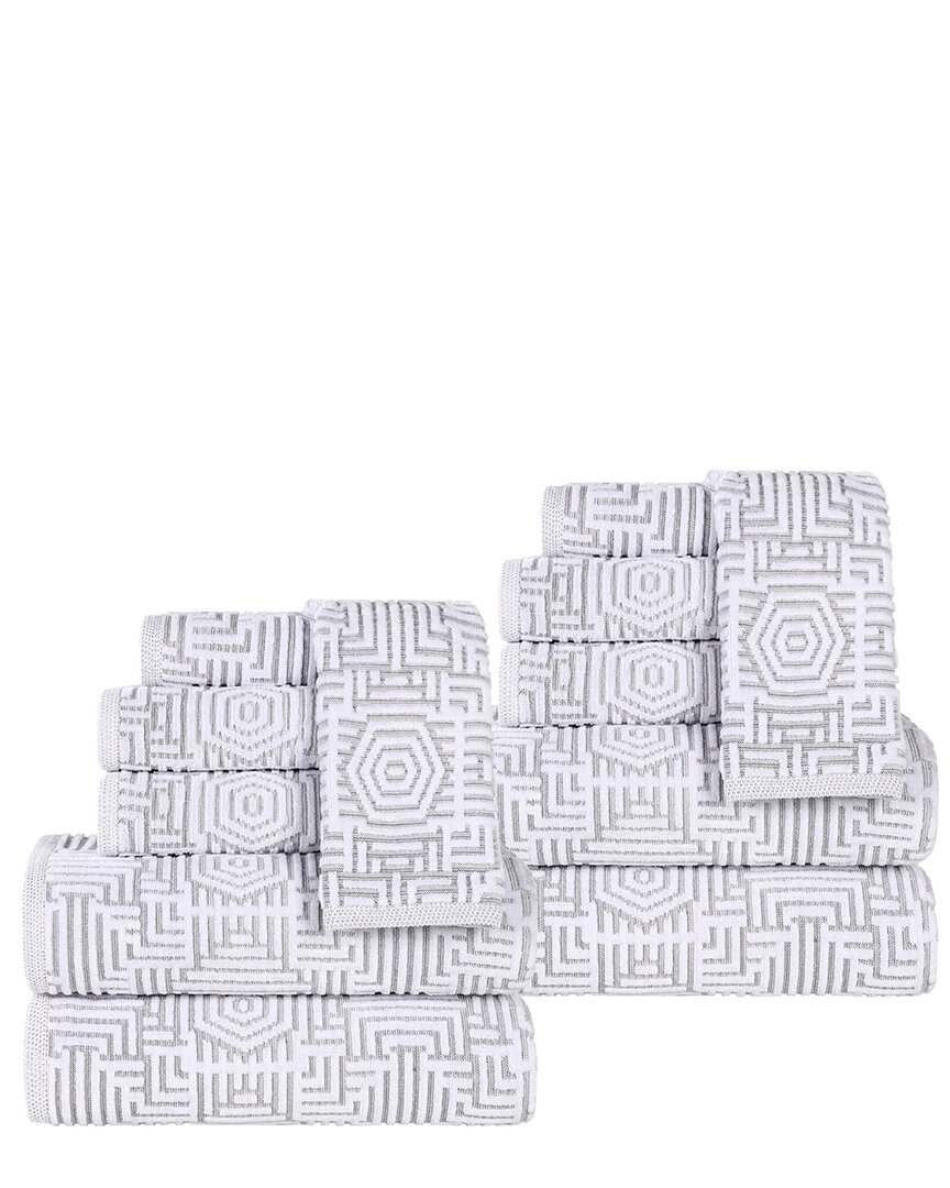 Shop Superior Jasper Cotton Modern Geometric Jacquard Plush 12pc Towel Set
