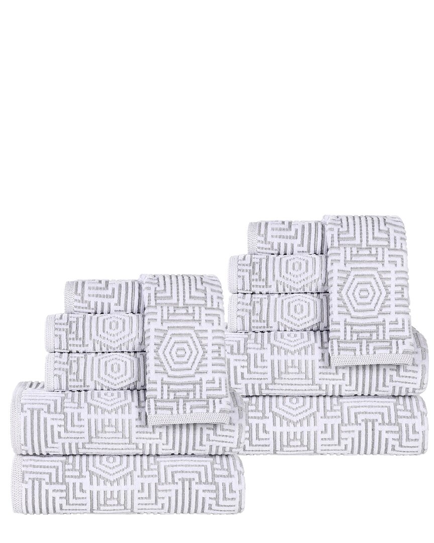 Superior Jasper Cotton Modern Geometric Jacquard Plush 12pc Towel Set