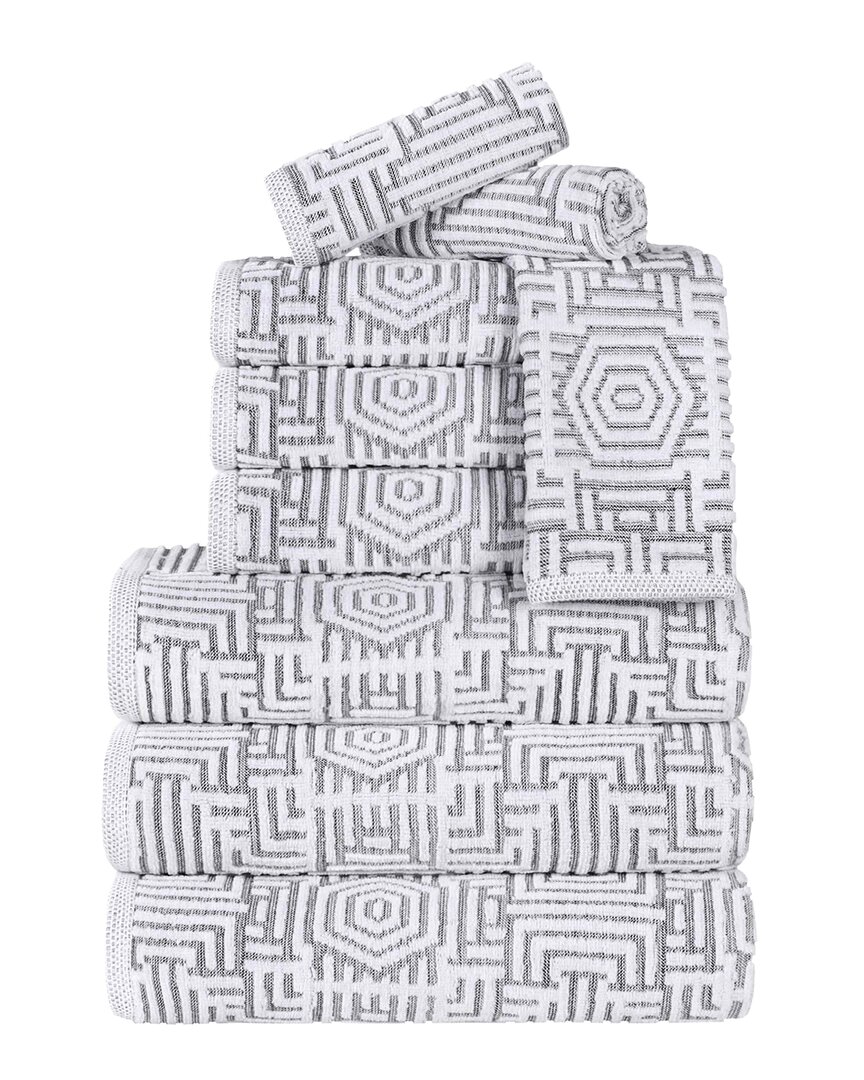 Superior Jasper Cotton Modern Geometric Jacquard Plush 9pc Towel Set In Animal Print